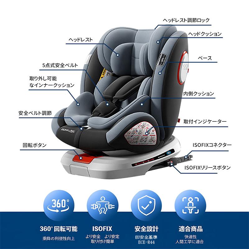 AORTD チャイルドシート 360°回転式 リクライニング ベビーシート R44