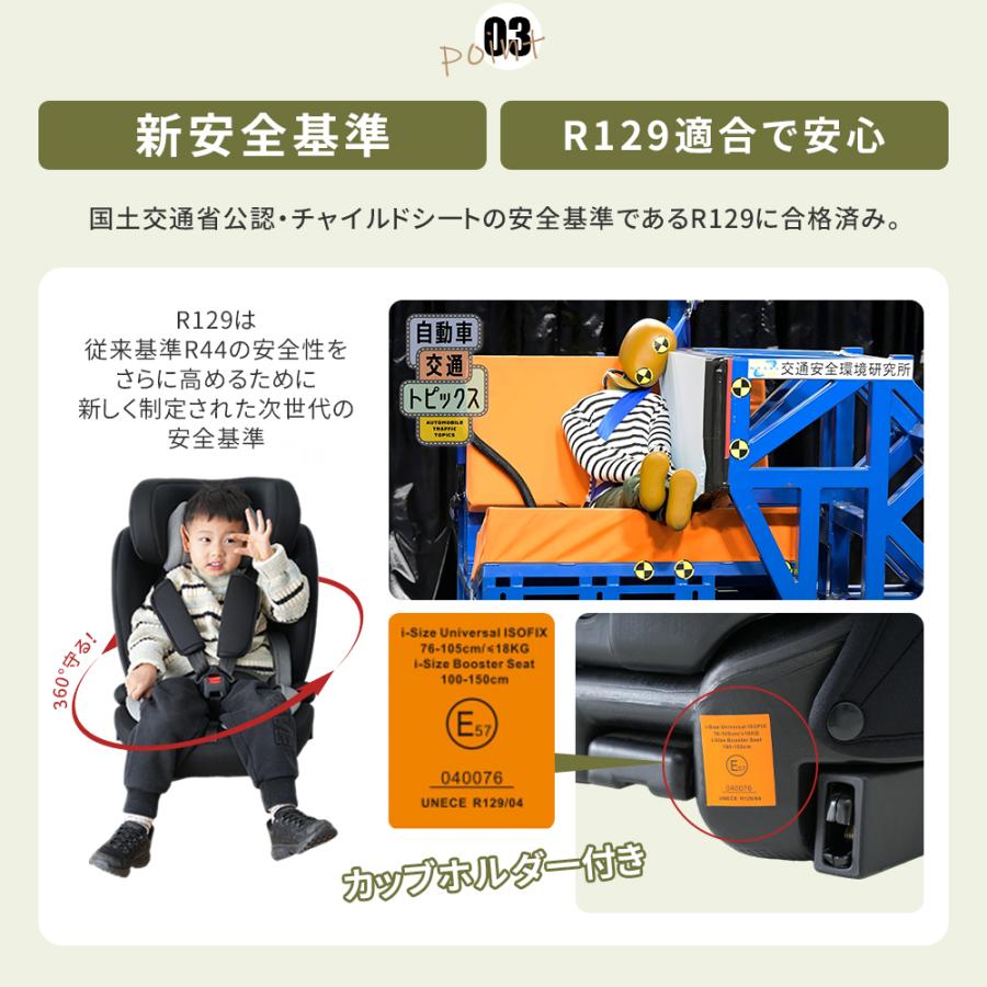 AORTD チャイルドシート R129適合 新生児 ISOFIX 回転式 i-size 0歳