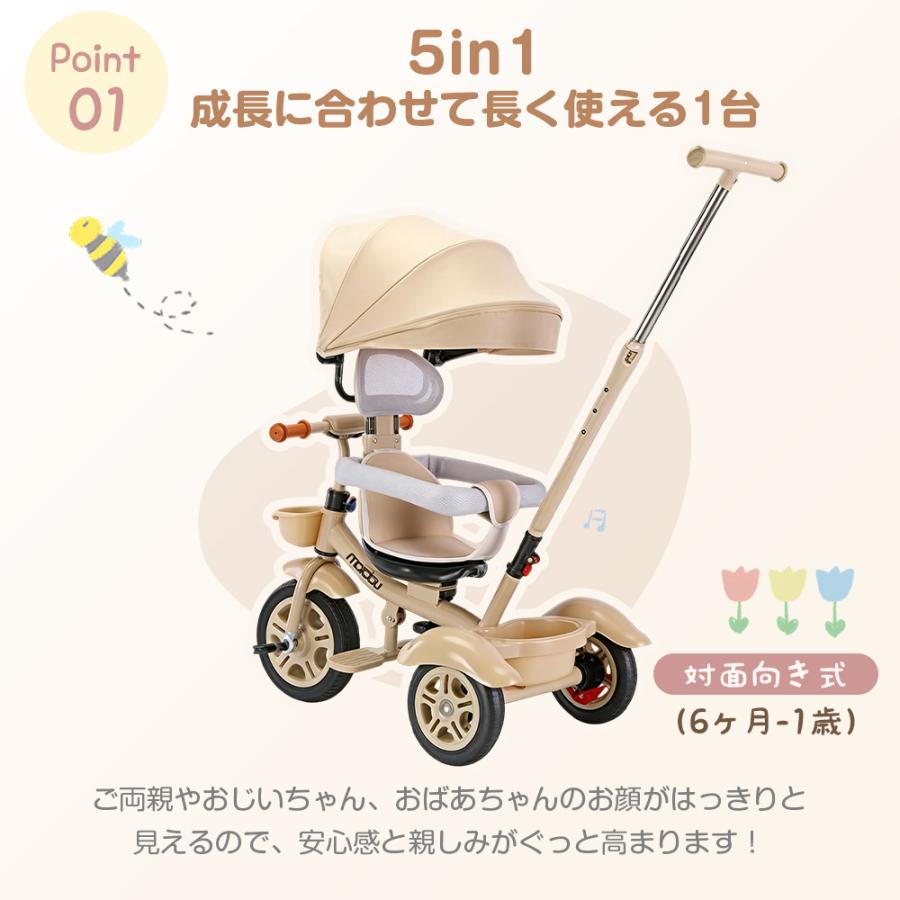 AORTD 三輪車 5in1 折りたたみ 1歳 2歳 3歳 手押し棒付き 子供用三輪車