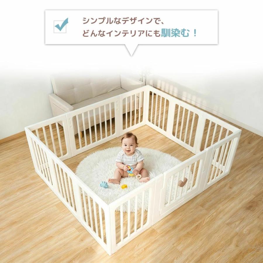 AORTD ベビーサークル プレイヤード ベビーフェンス 扉付き プレイサークル ベビーベッド ドアロック 赤ちゃん ベビーゲート 子供 おもちゃ 収納 簡単組立 安全の画像
