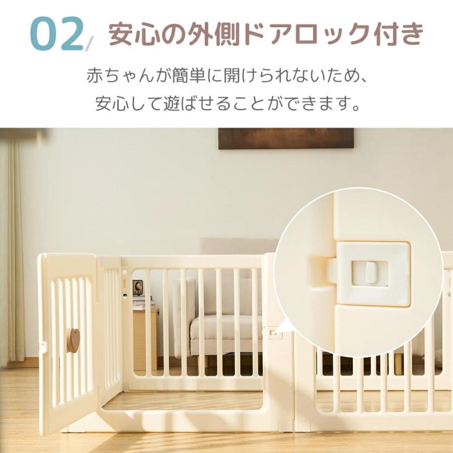 AORTD ベビーサークル プレイヤード ベビーフェンス 扉付き プレイサークル ベビーベッド ドアロック 赤ちゃん ベビーゲート 子供 おもちゃ 収納 簡単組立 安全の画像