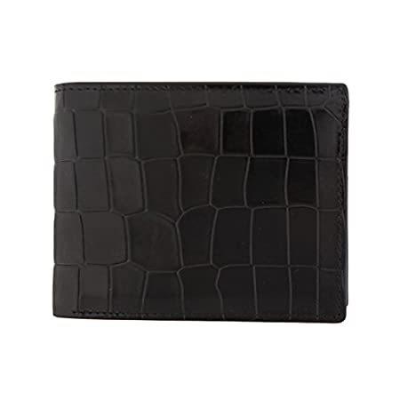 Glossy Coated Genuine Leather Bifold Men's Wallet Billfold (Black) 陸上用シャツ