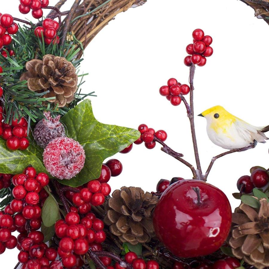 Ltwhome 希望の春と赤い冬の温もり リースシリーズcwb クリスマスリース 12 5 X 11 5 小鳥 アップル 木の実の素 Www Legheleggere Com