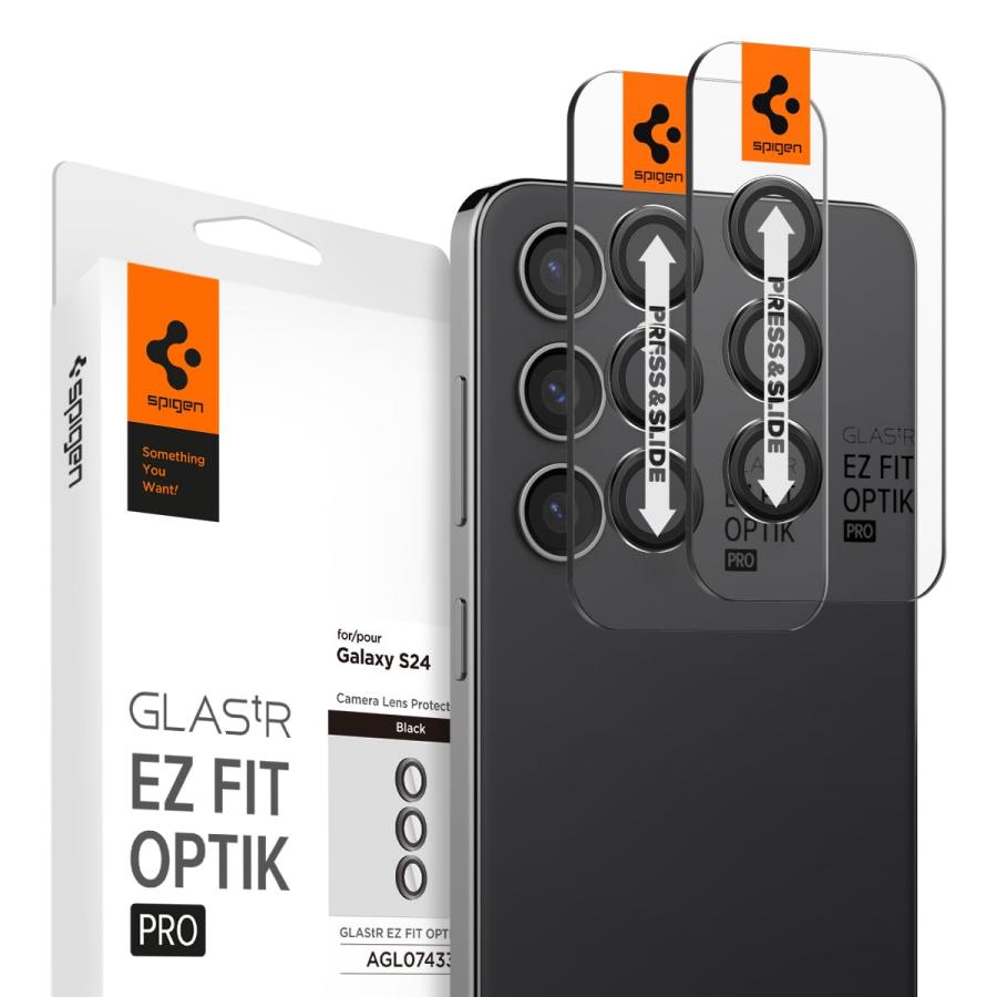 Spigen GalaxyS24 カメラフィルム 貼り付けキット付 保護フィルム ブラック 2セット EZ Fit Optik Pro｜wlo｜02