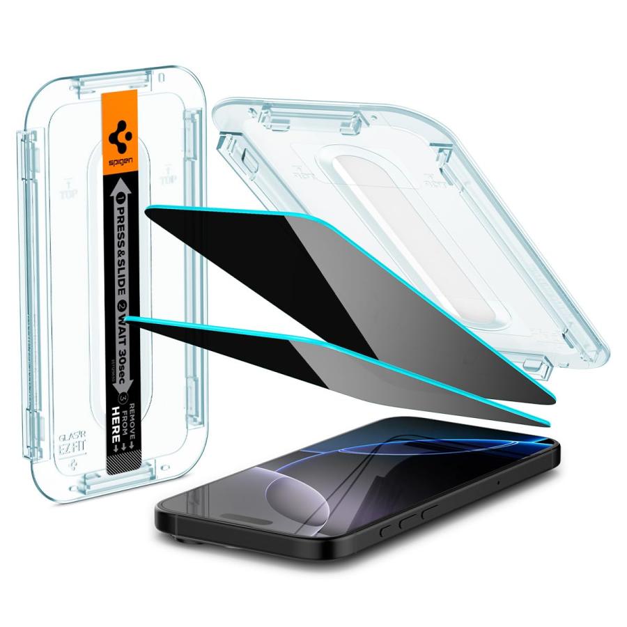Spigen iPhone16ProMax ガラスフィルム2枚入 覗き見防止 貼り