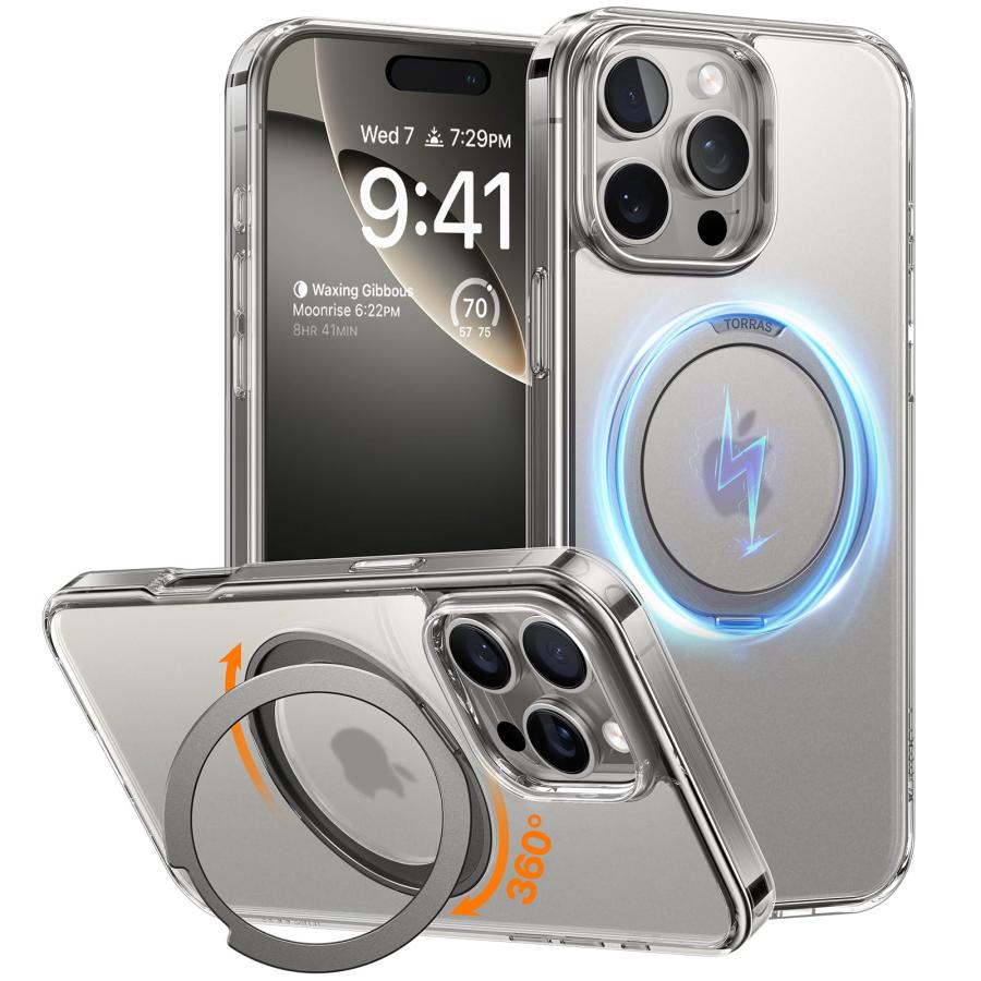 TORRAS iPhone16ProMax ケース ワイヤレス充電対応 TORRAS iPhone16ProMax ケース ゼンマイ式スタンド 縦横両対応