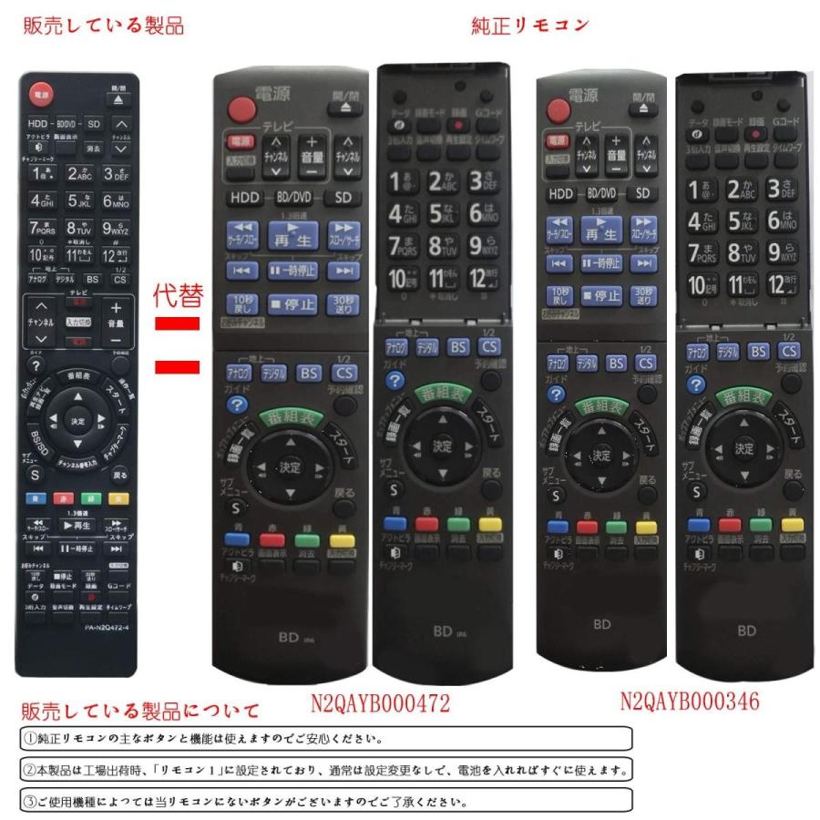 互換品 パナソニック ブルーレイ ディーガ リモコン N2QAYB000346