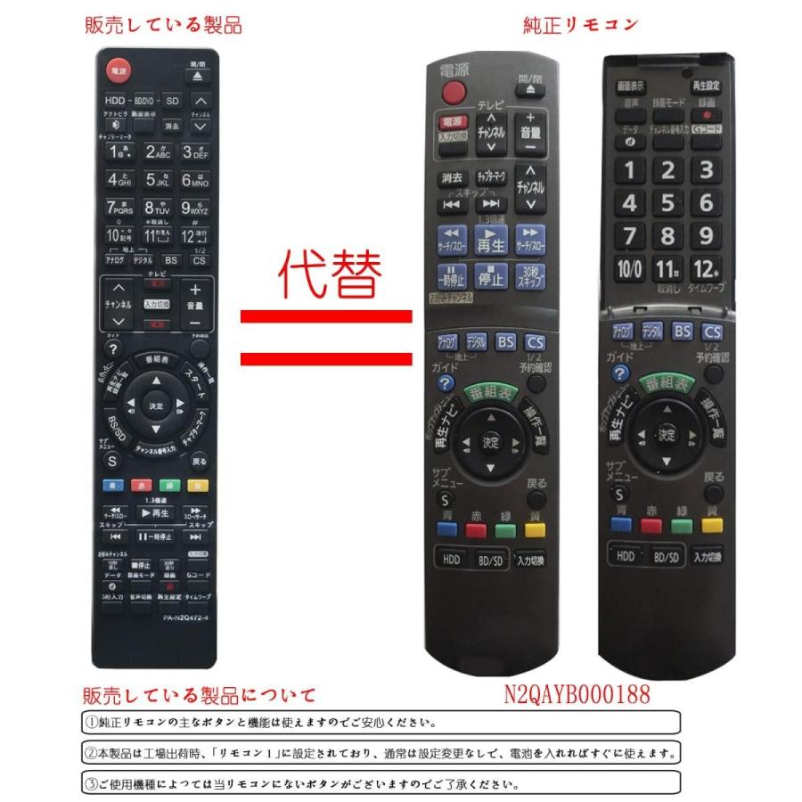 パナソニック ブルーレイ ディーガ リモコン N2QAYB000346 N2QAYB000472 他 代用リモコン Panasonic DIGA｜wlo｜06