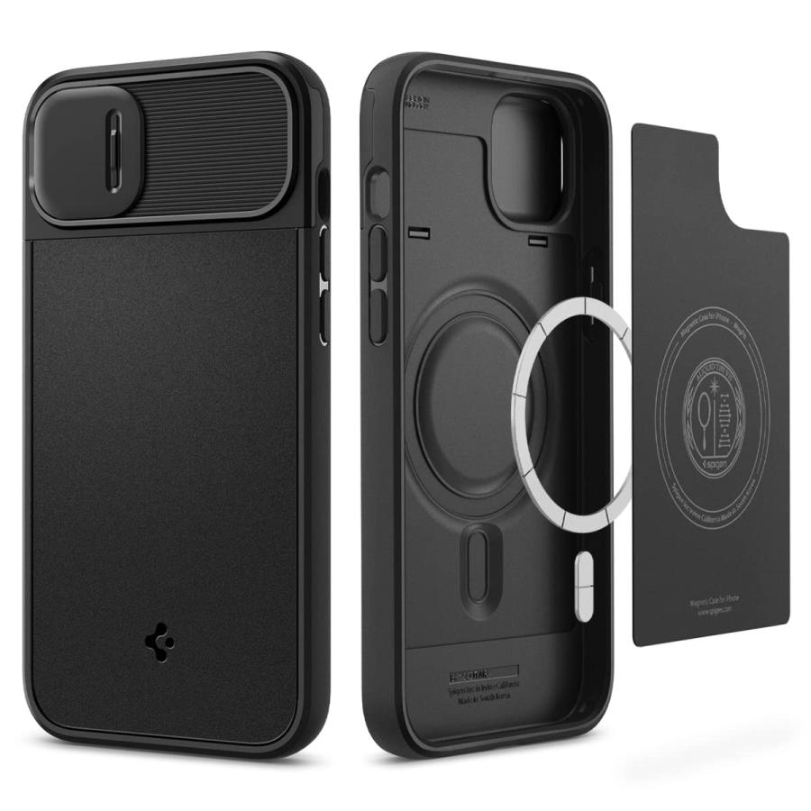 Spigen iPhone14 ケース MagSafe カメラレンズ保護 耐衝撃 スライド式 マグネット搭載 マット 仕上げ 二重構造 耐衝撃 ACS05070 ブラック｜wlo｜02