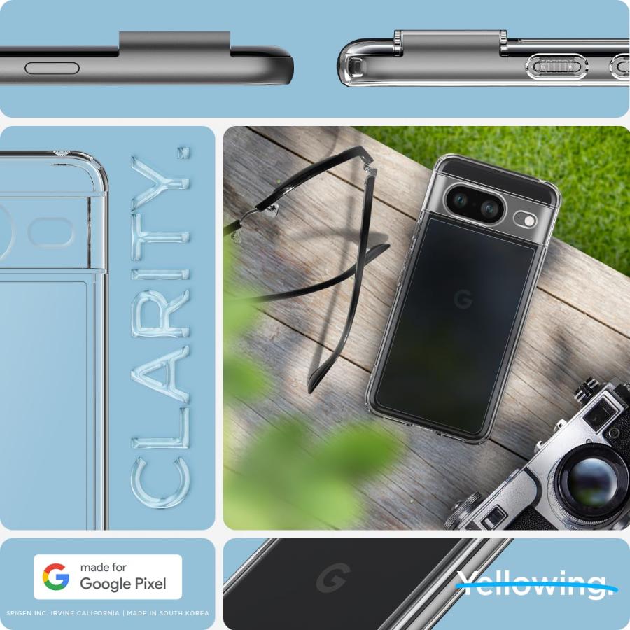 Pixel8本体　フィルム　spigenケース Spigen Google Pixel8 ケース 全透明 TPU 耐衝撃 黄ばみ無し