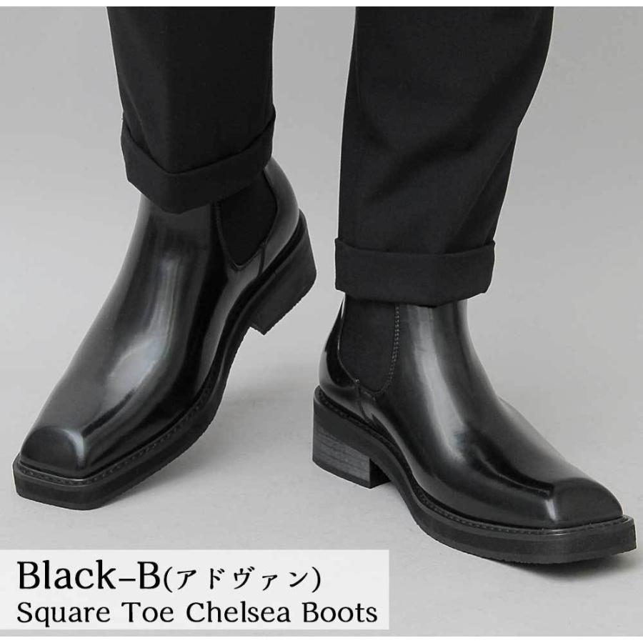 スクエアトゥチェルシーブーツ ヒールアップ 身長UP サイドゴアブーツ