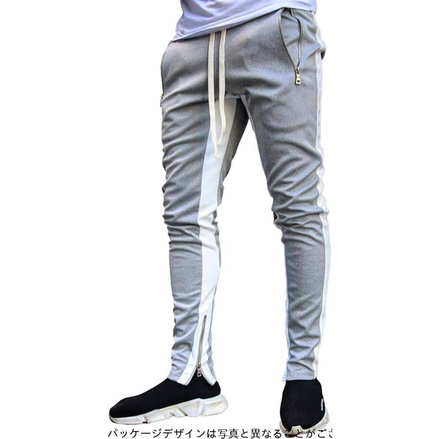 お気にいる セカンドルーツ メンズ トラックパンツ ライン ジャージ スリム スウェット トレーニングウェア ファスナー付き ストレッチ フィットネス ウォ