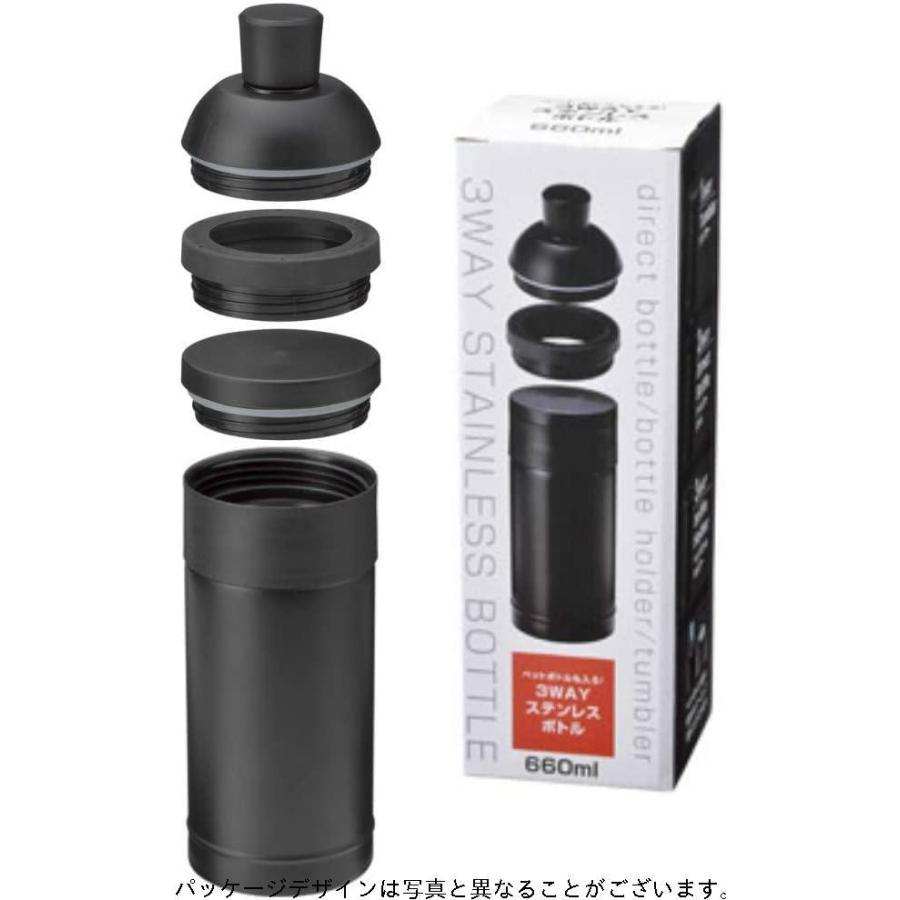 超特価激安 缶・ペットボトルを保冷保温 丸辰(Marutatsu) 真空2層 （500ml缶・PETボトル・そのままマグボトルの3w ブラック ステンレスボトル 水筒