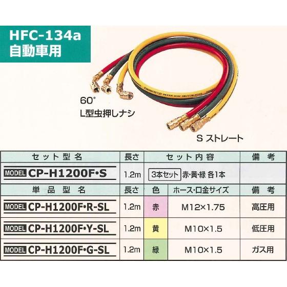 デンゲン 134a用 チャージングホース 1.2m 3本セット CP-H1200FS