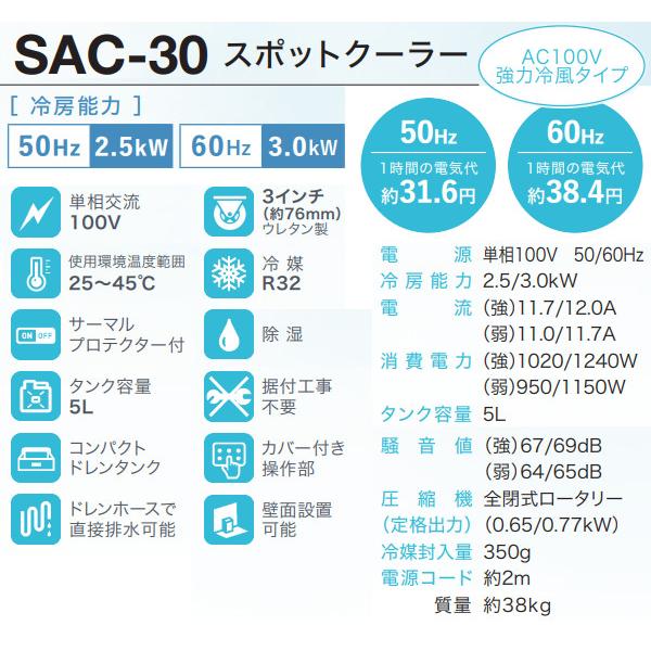 ナカトミ NAKATOMI スポットクーラー SAC-30 単相100V 排熱ダクト付