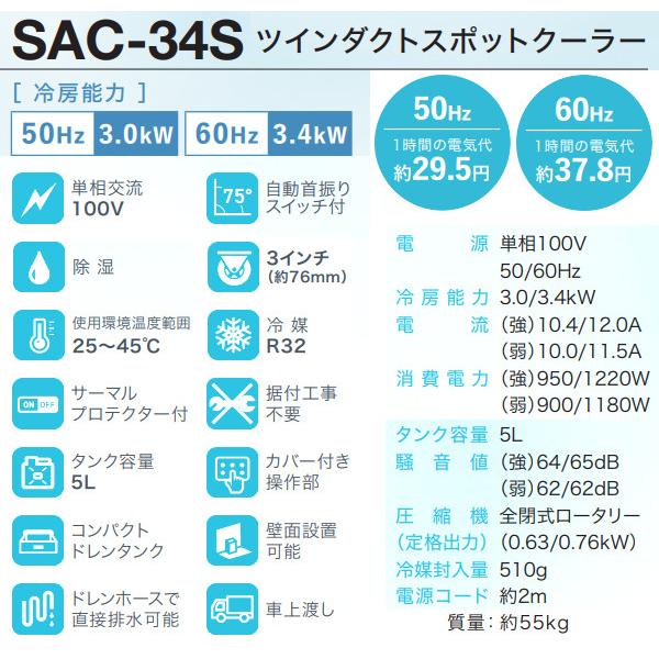 ナカトミ NAKATOMI ツインダクトスポットクーラー SAC-34S 単相100V