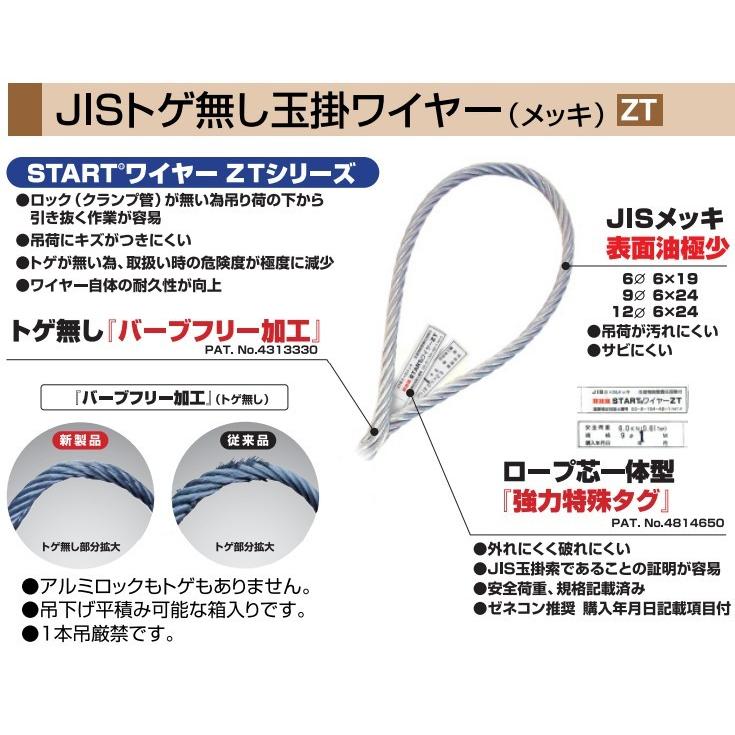 新品，2本12mm ワイヤー 5m HHH スリーエッチ JISトゲ無し 玉掛けワイヤー 径12mm 長さ5m ZT12mm