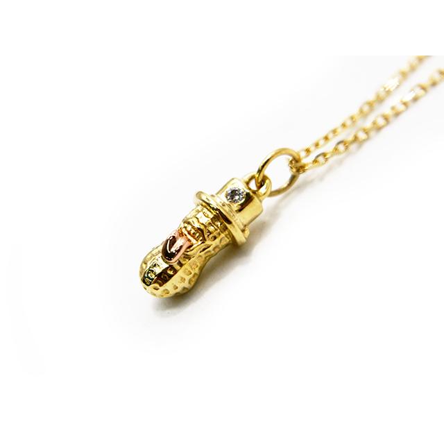 【Peanuts&Co/ピーナッツカンパニー】「Small BERO Peanuts Pendant Top with Diamond＆Necklace Chain」(K10GD×K10PKGD)の画像