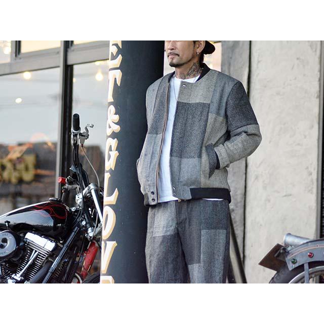 Dress hippy / ブルゾン/L/ウール/GRY/ヘリンボーン/HARRIS PATCHWORK DERBY JACKET/タグ付 DRESS HIPPY/ドレスヒッピー】2023AW「Harris Patchwork Derby Jacket