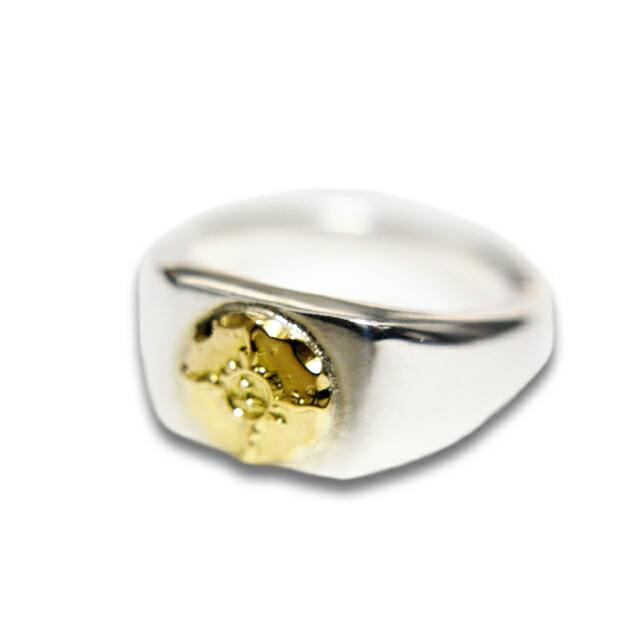 【FIRST ARROW's/ファーストアローズ】「Square Stamp Stand Ring with K18/K18付きスクエア印台リング」(R-171)(ネイティブ/アクセサリー/ウルフパック)の画像