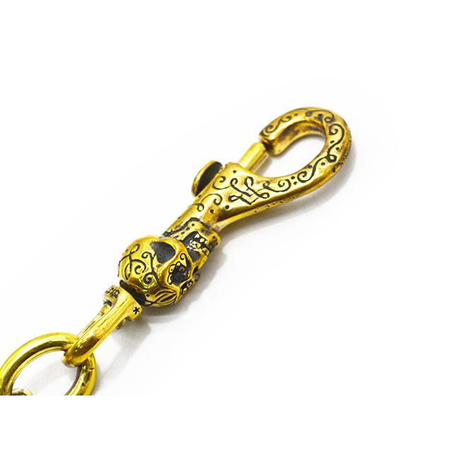 【galcia/ガルシア】「Mexican Skull Brass Wallet Chain/メキシカンスカルブラスウォレットチェーン」(25WCB-MSM001BB)(ハーレー/アメカジ/ウルフパック)の画像