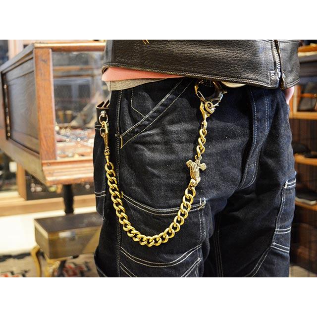 【galcia/ガルシア】「Mexican Skull&Playing Hand Brass Wallet Chain/メキシカンスカル&プレイングハンドブラスウォレットチェーン」(25WCB-MSP001BB)の画像