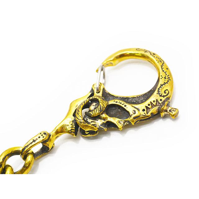 【galcia/ガルシア】「Mexican Skull&Playing Hand Brass Wallet Chain/メキシカンスカル&プレイングハンドブラスウォレットチェーン」(25WCB-MSP001BB)の画像