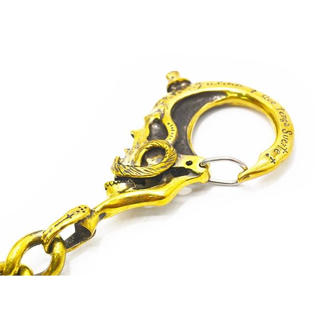 【galcia/ガルシア】「Mexican Skull&Playing Hand Brass Wallet Chain/メキシカンスカル&プレイングハンドブラスウォレットチェーン」(25WCB-MSP001BB)の画像