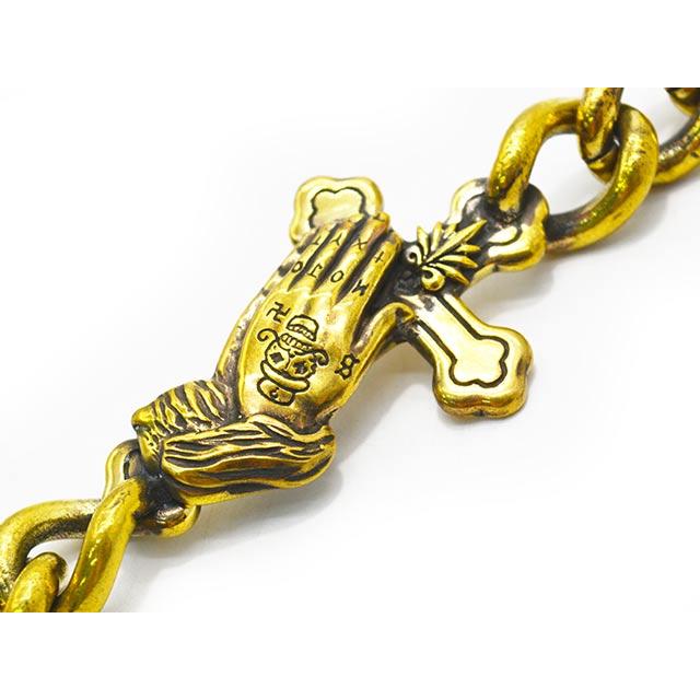 【galcia/ガルシア】「Mexican Skull&Playing Hand Brass Wallet Chain/メキシカンスカル&プレイングハンドブラスウォレットチェーン」(25WCB-MSP001BB)の画像