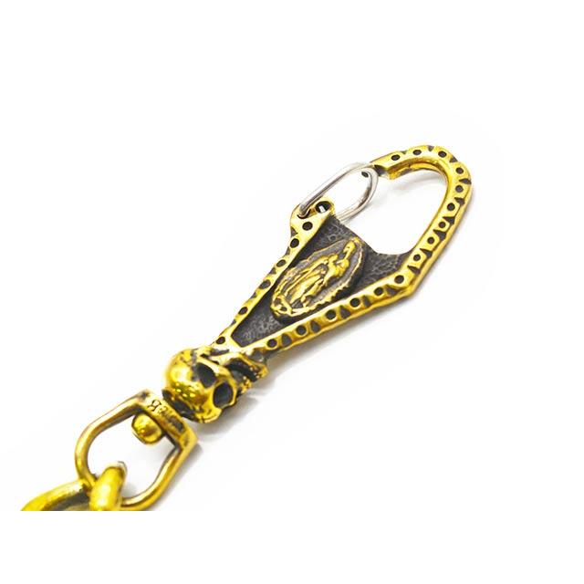 【galcia/ガルシア】「Mexican Skull&Playing Hand Brass Wallet Chain/メキシカンスカル&プレイングハンドブラスウォレットチェーン」(25WCB-MSP001BB)の画像
