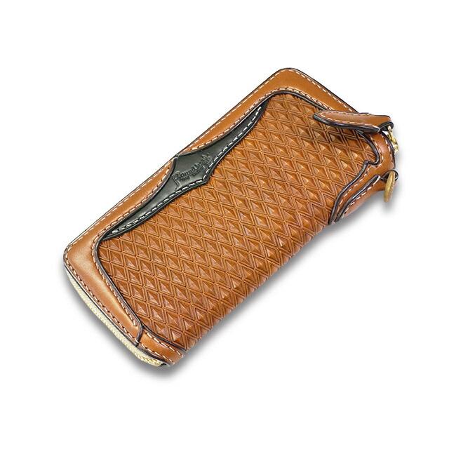 全2色【Round head/ラウンドヘッド】「Diamond Carving Round Zip Wallet/ダイアモンドカービングラウンドジップウォレット」【受注生産品】(ウルフパック)の画像