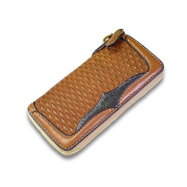 全2色【Round head/ラウンドヘッド】「Diamond Carving Round Zip Wallet/ダイアモンドカービングラウンドジップウォレット」【受注生産品】(ウルフパック)の画像
