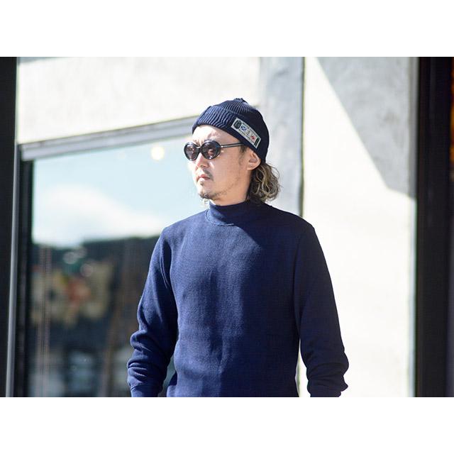 45R✨45rpm ロゴプリント インディゴ コットン100% ニットキャップ STUDIO D'ARTISAN（ステュディオ・ダ・ルチザン） STUDIO D'ARTISAN