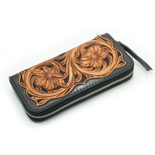別注【SKULL FLIGHT/スカルフライト】「Carving Round Zip Wallet