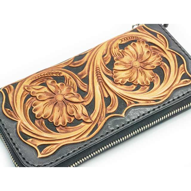 別注【SKULL FLIGHT/スカルフライト】「Carving Round Zip Wallet