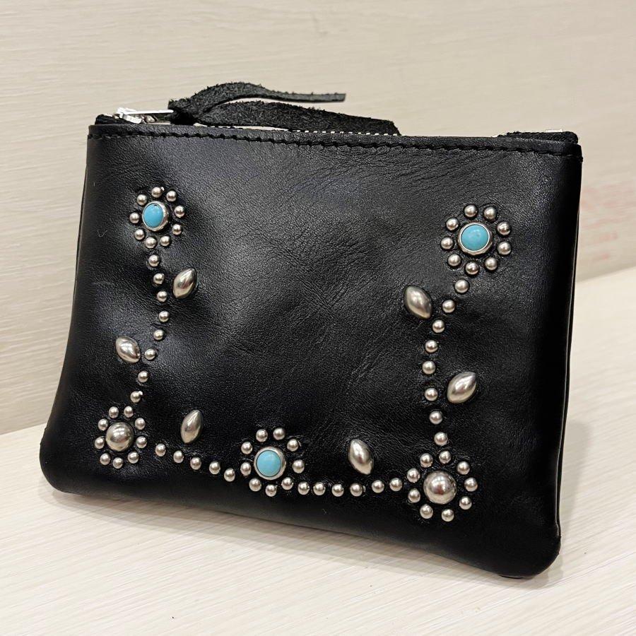 HTC 財布 コインケース ラウンドファスナー ターコイズ フラワー