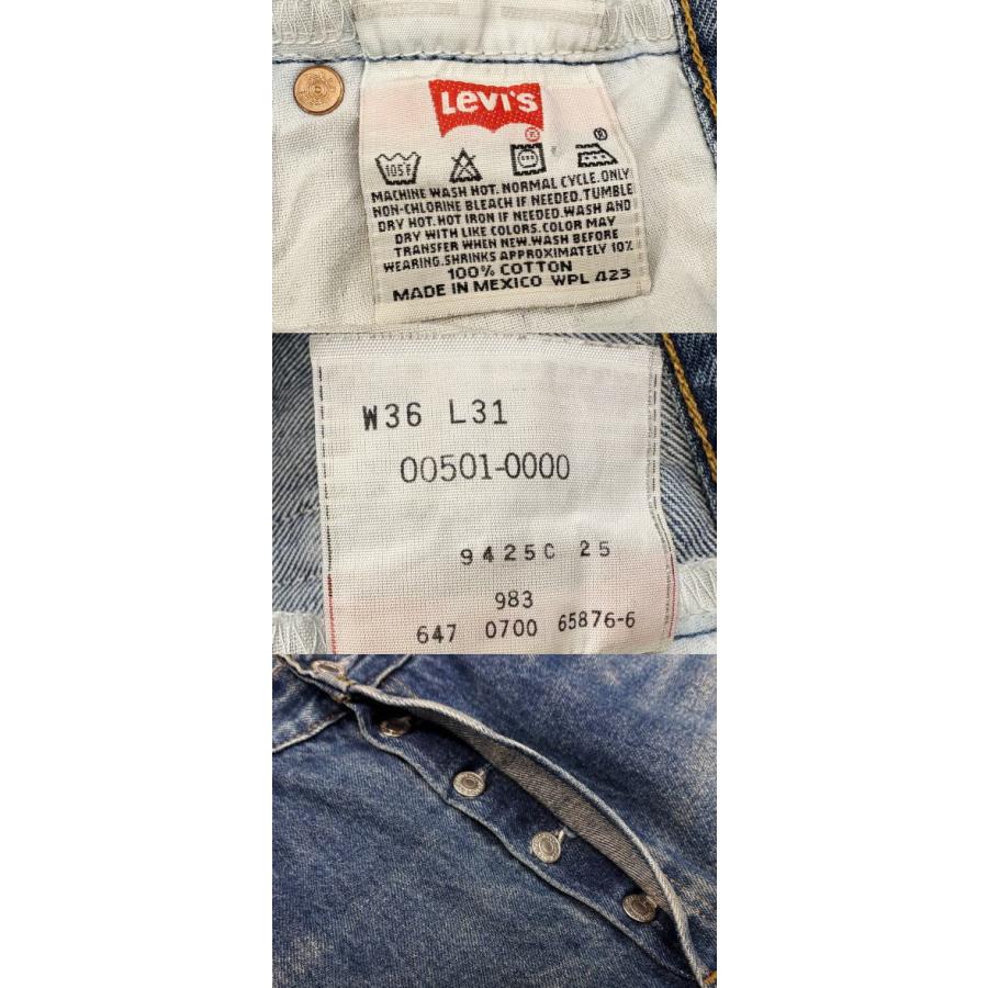 酸化デニム 激ヒゲ リーバイス501 古着 膝裏クモノス LEVIS501 00S MADE IN MEXICO W35×L28_5