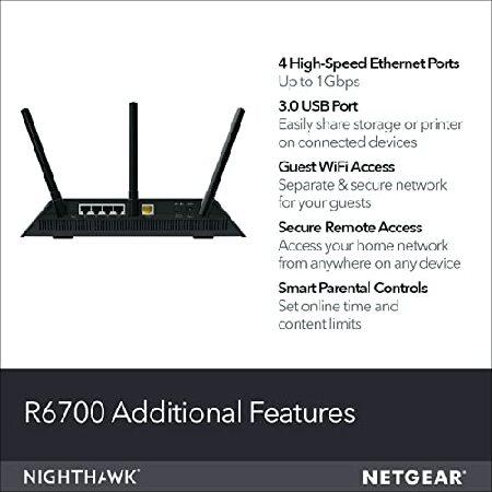 【早い者勝ち】 NETGEAR Nighthawk Smart Wi-Fi Router， R6700 - AC1750 Wireless Speed Up to 1750 Mbps | Up to 1500 Sq Ft Coverage ＆ 25 Devices | 4 x 1G Ethernet and 1 【2725993783】(17388円)