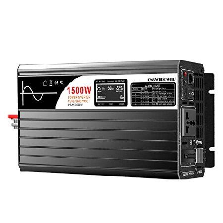 1500W Pure Sine Wave Power Inverter DC 12V To AC 120V - LCD Display, Bluetooth Control, For Solar, Car, RV, Home Backup