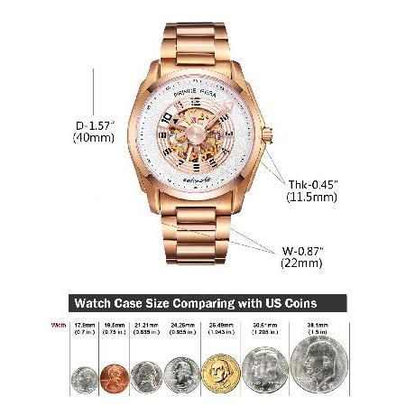 PRINCE GERA メンズ 防水 スケルトン 自動巻き 腕時計 エアロエンジン