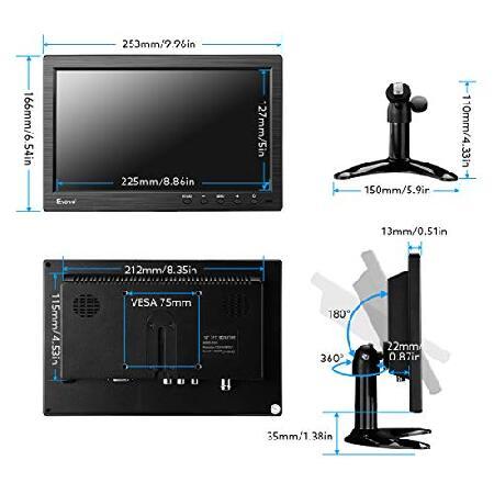 Eyoyo 10 Inch Monitor 1024x600 Small Display HD TFT LCD Display Screen Support AV VGA BNC HDMI Video Input for CCTV DVD PC DVR with Speaker｜wolrd｜05