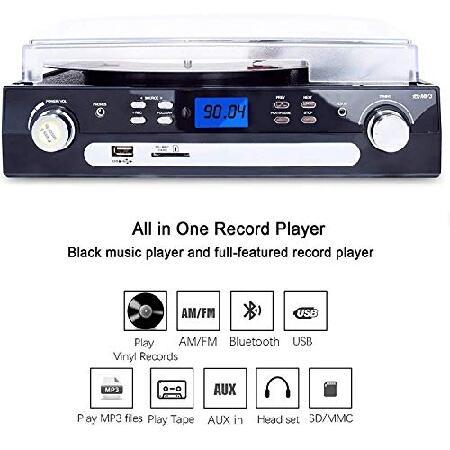 DIGITNOW Bluetooth Record Player with Stereo Speakers, Turntable for Vinyl to MP3 with Cassette Play, AM/FM Radio, Remote Control, USB/SD Encoding, 3.｜wolrd｜02