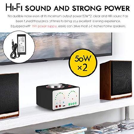 5.0 Power Amplifier 2 Channel Stereo Mini Hi-Fi Integrated Amp 2.0 Wireless Audio Receiver for Home Speakers Headphone 50W x 2 with 【Rhythm】 USB (Dou