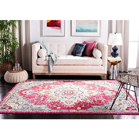 SAFAVIEH Madison Collection 3' x 5' Fuchsia/Blue MAD473A Boho Chic Medallion Distressed Non-Shedding Living Room Bedroom Accent Rug｜wolrd｜02