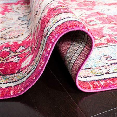 SAFAVIEH Madison Collection 3' x 5' Fuchsia/Blue MAD473A Boho Chic Medallion Distressed Non-Shedding Living Room Bedroom Accent Rug｜wolrd｜06
