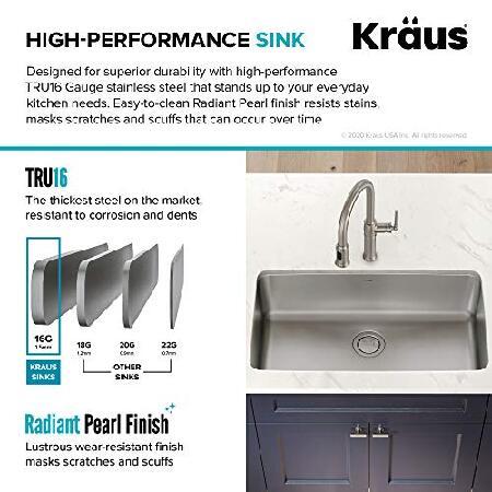 KRAUS Dex 33-inch Undermount 16 Gauge Stainless Steel Single Bowl