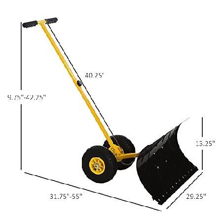 Outsunny　Snow　Shovel　29&quot;　Pusher,　Tool,　Cushioned　Handle　Adjustable　Blade,　Yellow　10&quot;　Wheels,　Heavy-Duty　Metal　Snow　Removal　Snow　with　Wheels,　Angle