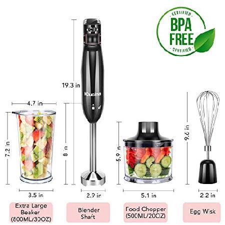 iCucina 4-in-1 Variable Speed Immersion Hand Blender, Powerful 400W DC Motor, One Button Operation Smart Stick Blender with Whisk, Beaker, Chopper att｜wolrd｜06