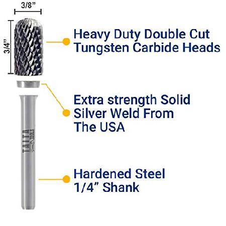 Carbide Burr 1/4" Shank, SC-3 Tungsten Double Cut Rotary Die Grinder Bits - Cutting Burrs for Milwaukee, Dewalt and Makita Die Grinder Accessories - W｜wolrd｜02