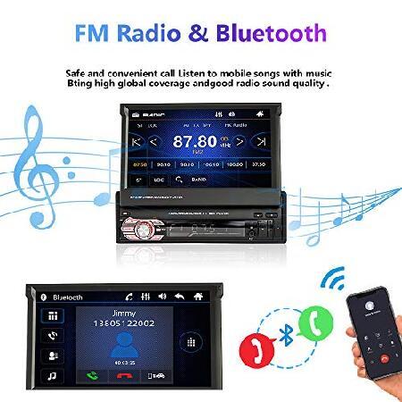 Single Din Flip Out Touch Screen Car Stereo with Bluetooth, Rimoody 1 DIN 7 Inch Car Radio with Mirror Link FM Radio AUX- in USB SD TF Card Input EQ S｜wolrd｜03